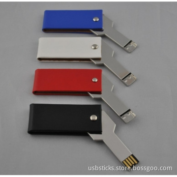 metal key usb flash drive with twist leather case